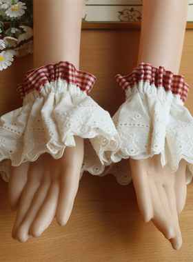格子花边裙边弹力手袖假袖子