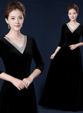 新款女士丝绒合唱服礼服长裙中老年合唱团演出服舞台指挥服礼服