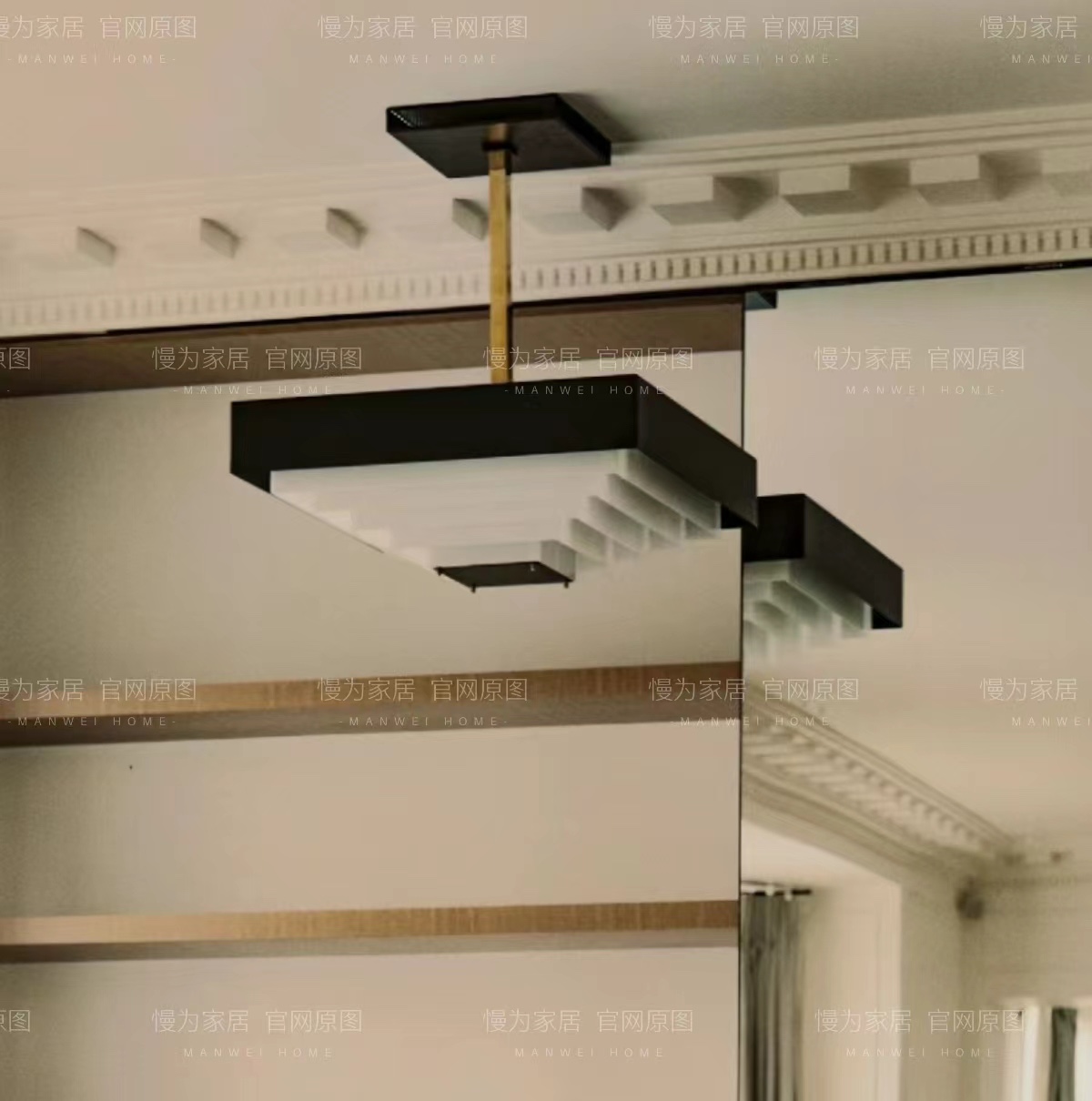 慢为原创法式黑白中古墨尔本客厅餐厅卧室吸顶书房长方形几何吊灯