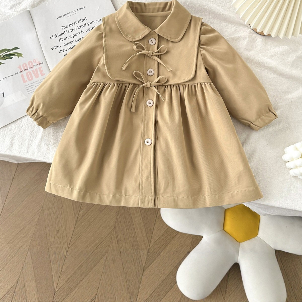 女童中长款宽松风衣春秋季2025新款洋气女宝宝英伦风洋气韩版外套