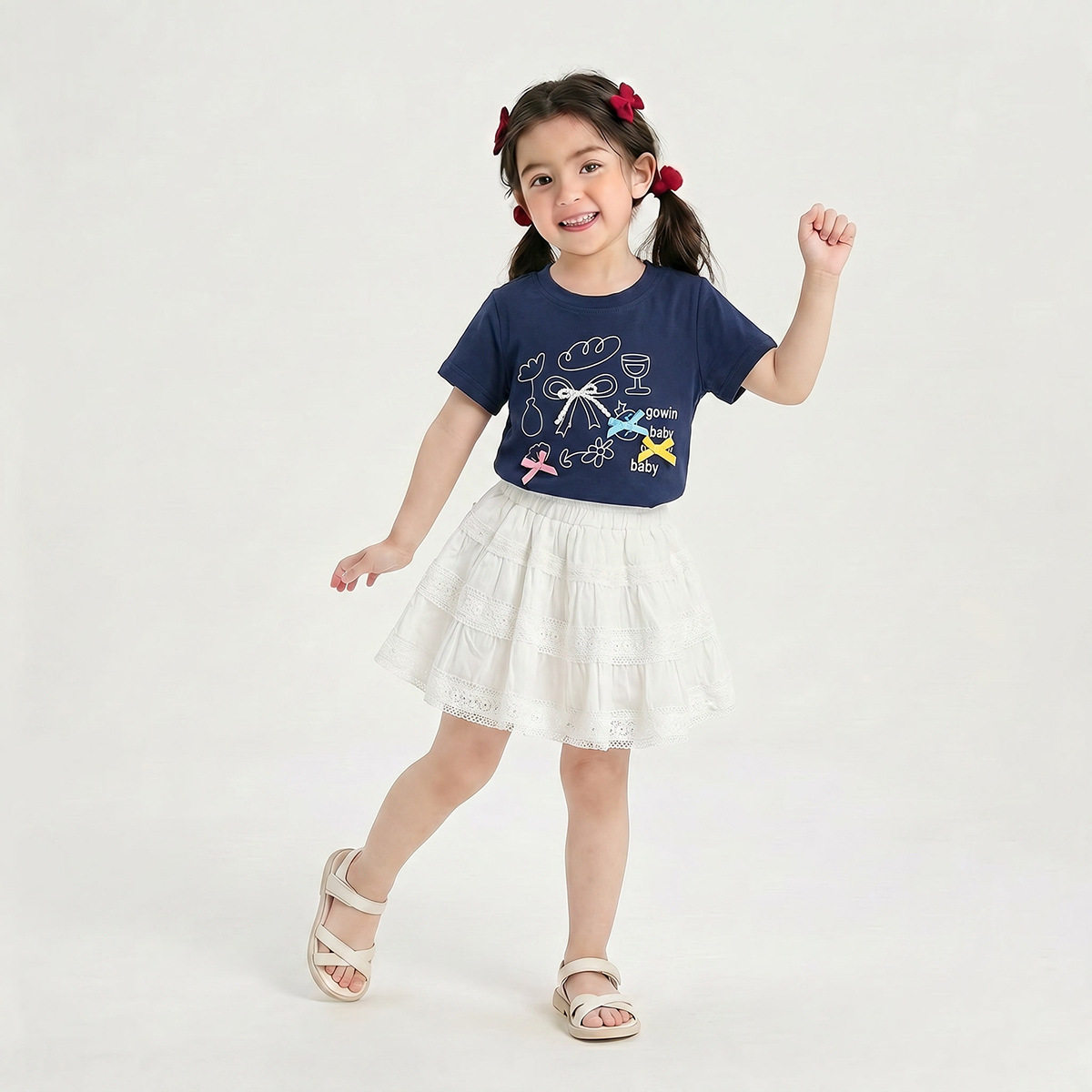 女童韩版纯棉套装2026夏季新款女宝宝T恤短袖高端蛋糕裙两件套潮