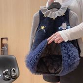 宝宝洋气时尚 女童兔子警官夹棉连衣裙2025冬季 加厚新款 网纱背心裙