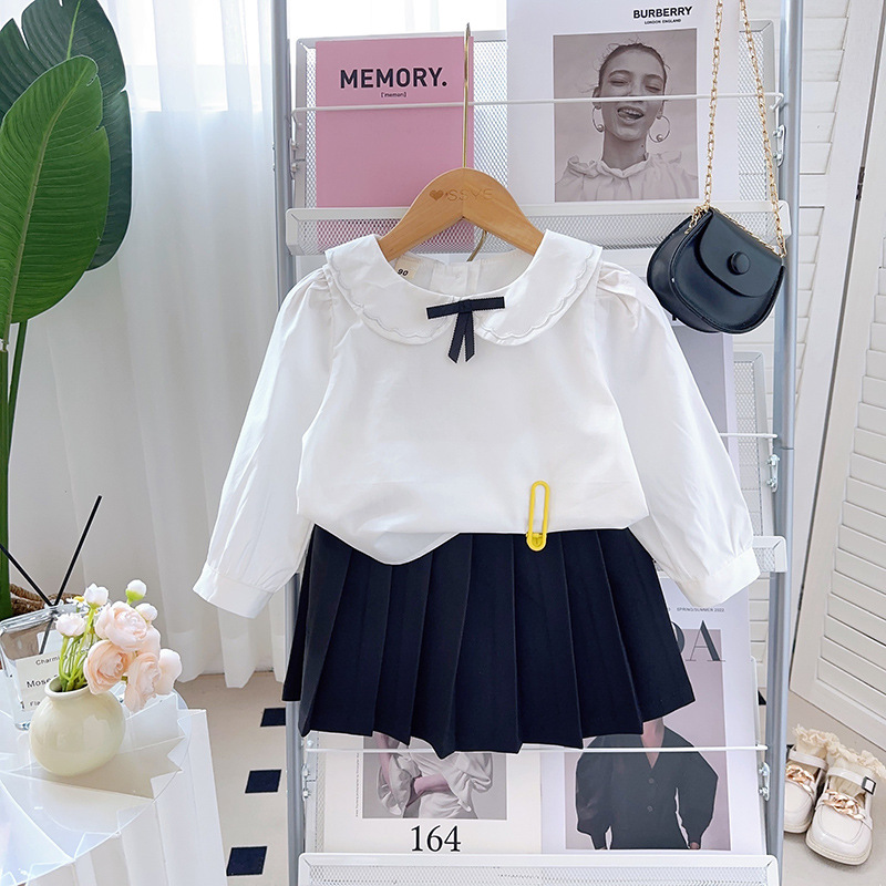 女童学院风衬衫裙子套装2024春秋季新款女宝宝背心连衣裙三件套潮