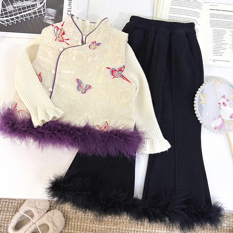 中国风女童高级感马甲加绒套装