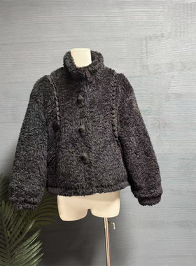 镜服饰2025冬季气质保暖毛毛外套女立领夹棉按扣外套19906