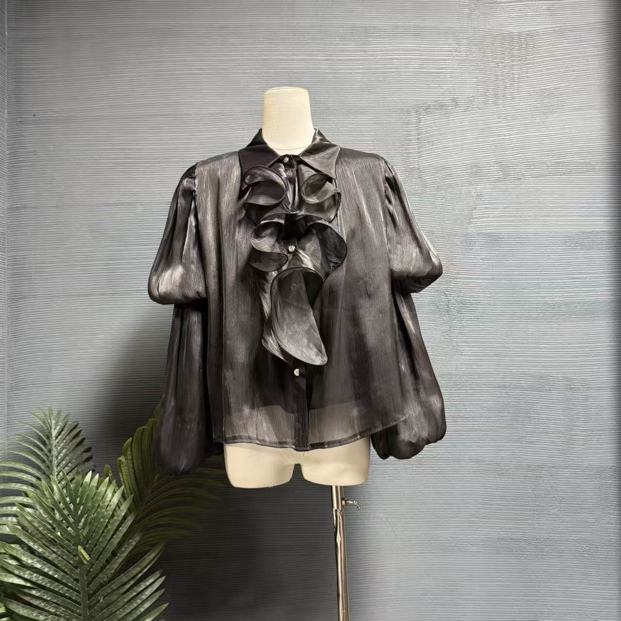 镜服饰法式宫廷风荷叶边衬衫女灯笼袖蝴蝶结系带高级感上衣10789