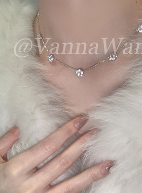 VanWan纯银！多雪花满钻银项链高碳闪钻满天星多吊坠闪钻银颈链