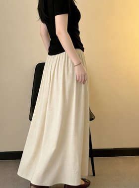 162/118斤穿M 微胖夏季A字半身长裙 棉麻垂感高腰 通勤约会显瘦