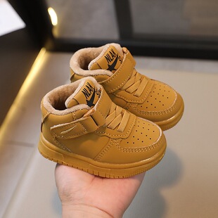 男童女童儿童运动鞋秋冬季新款加棉高帮板鞋小白鞋二棉小童篮球鞋