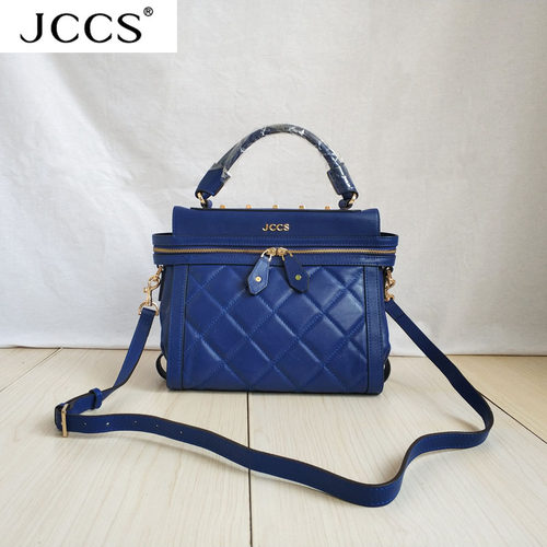 jccs正品真皮手提包菱格休闲女包