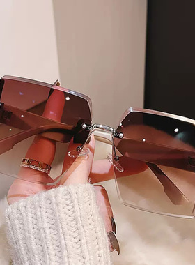 无框大框时尚太阳眼镜女士大脸显瘦高级感滤镜防紫外线防风尘墨镜