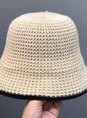欧洲站潮牌春夏早秋亚棉麻渔夫帽子遮脸防晒帽水桶帽盆帽女显脸小