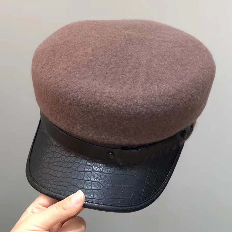 高端潮牌秋冬男女士时尚百搭皮檐羊毛呢帽子平顶鸭舌帽八角报童帽