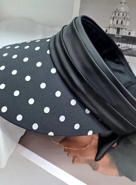 高品质夏季甜美蝴蝶结圆波点空顶帽子宽檐大沿防晒遮阳帽太阳帽女
