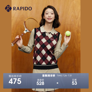 RAPIDO雳霹道春秋女士格纹拼接休闲简约舒适时尚 针织长袖 POLO衫