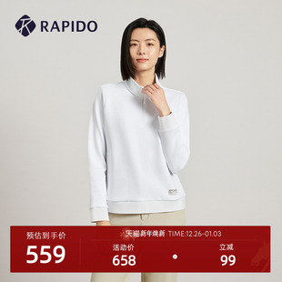 RAPIDO雳霹道2025年春夏女士简约拼接半拉链立领套头卫衣 新品