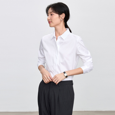 宿色白衬衫女长袖全棉衬衣