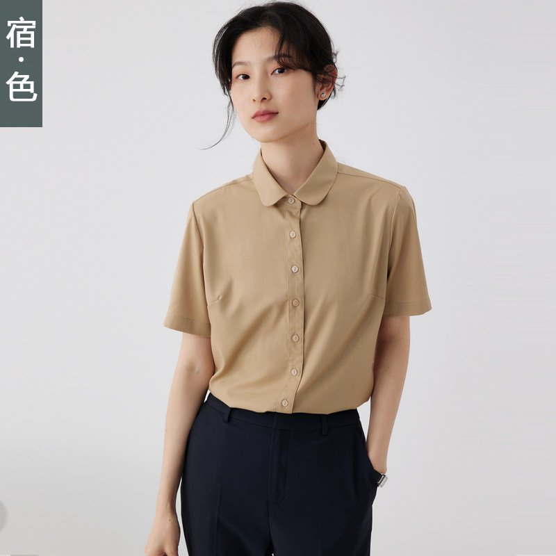宿&middot;色女士衬衣夏季新款2022年娃娃领时尚职业工装通勤短袖衬衫