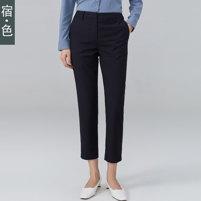 西装裤休闲条纹九分裤铅笔裤