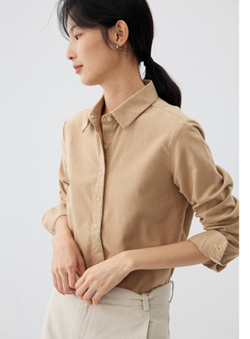 宿·色磨毛休闲衬衫女长袖厚款叠穿秋冬新款纯色打底全棉衬衣