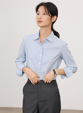 宿·色蓝色衬衫女长袖春秋新款通勤OL正装职业公务员面试衬衣