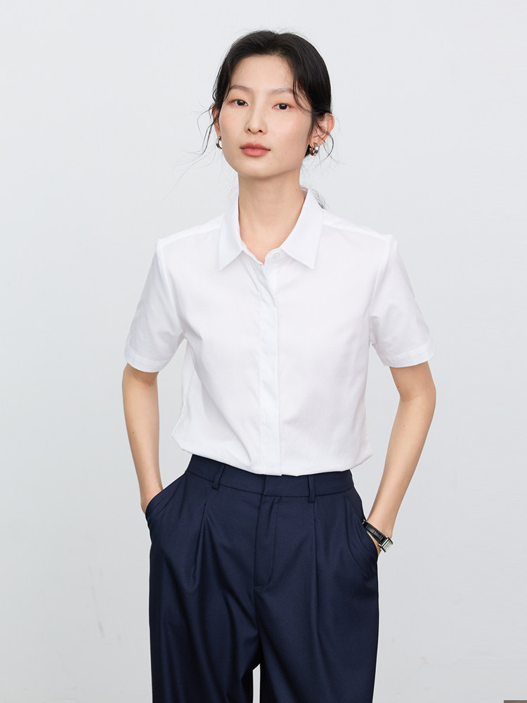 宿·色全棉衬衫女短袖2025夏季新款基本款正肩面试衬衣工作服上衣