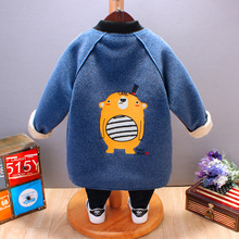 外套夹克 中长款 儿童加绒棒球服新款 2019男童加厚呢大衣宝宝秋冬装