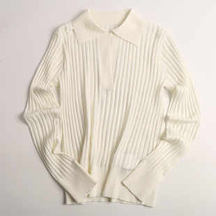 外贸出口专柜余单真丝桑蚕丝羊毛混纺纯色百搭休闲POLO衫 套头 长袖