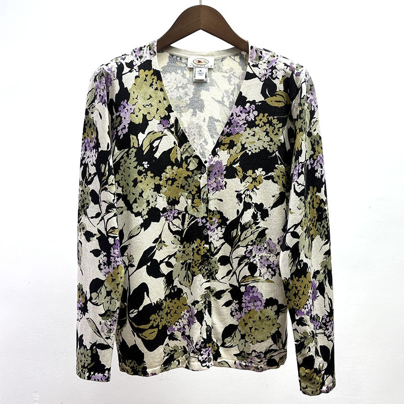 桑蚕丝春秋女装宽松大码简约百搭针织衫休闲风V领印花开衫小外套,女装/女士精品,毛针织衫,淘宝优惠券,粉丝福利购,淘宝优惠卷