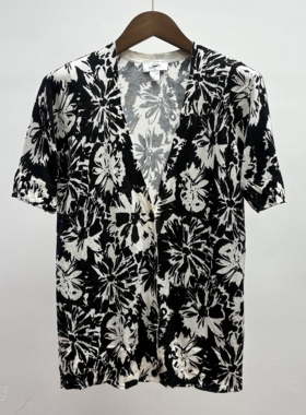 棉高品质尾货夏季薄款女装宽松大码简约时尚风印花短袖外搭小开衫