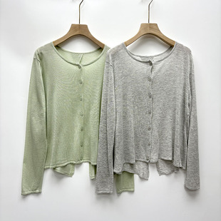 高端专柜订单款亚麻夏季薄款女装简约休闲风小性感露背百搭小开衫