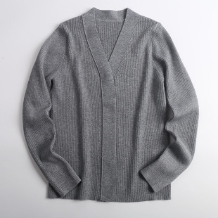 女 美丽诺羊毛出口原单纯色休闲百搭针织毛衣外搭小开衫 秋冬款 新品