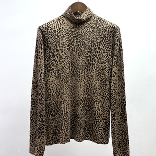 桑蚕丝骆驼绒春秋女装软糯半高领打底衫豹纹毛衣简约百搭真丝上衣