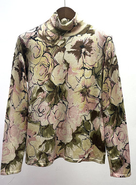 微瑕桑蚕丝外单高品质尾货秋冬女软糯半高领打底毛衣大码印花套头