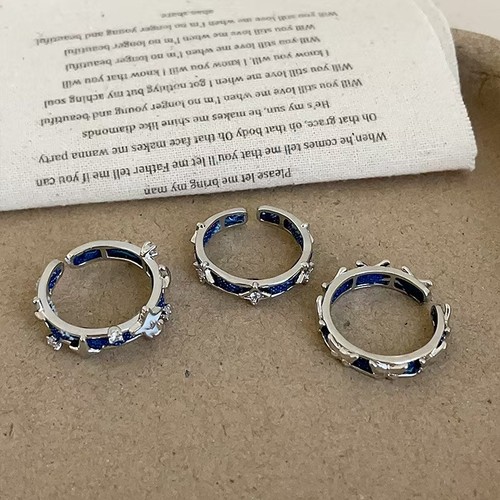 甜酷辣妹蓝色牛仔布星芒蝴蝶戒指女小众独特个性时尚潮流指环戒