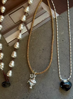 黑色滴油字母爱心吊坠项链韩系简约百搭时尚潮流气质颈链毛衣链