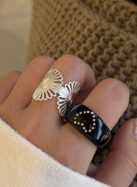 轻奢爱心小雏菊银花丝开口戒指小众设计感个性独特戒指高级配饰