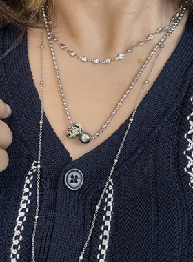 时尚欧美老钱风豹纹爱心圆珠项链个性冷淡风百搭天然石锁骨链女