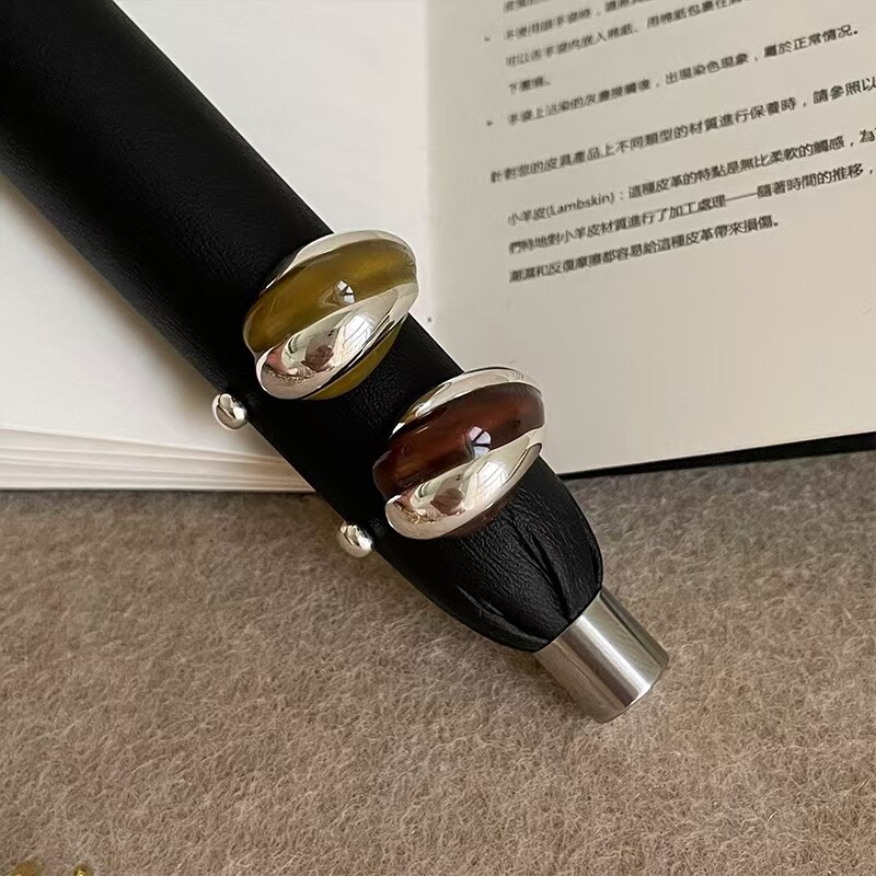 复古美拉德滴油扭纹拼接亮面几何戒指小众设计个性时尚百搭指环戒