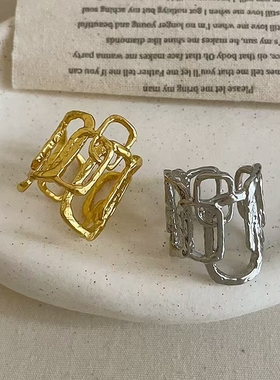 甜酷辣妹缕空交错不规则宽版戒指女轻奢欧美个性夸张独特指环戒