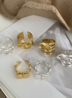 轻奢多层蝴蝶结设计感小众戒指精致冷淡风欧美气质开口指环女