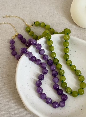 新中式天然石葡萄绿串珠项链复古优雅温柔甜美百搭颈链锁骨链新款