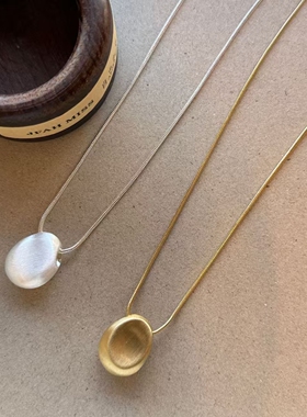 法式复古几何拉丝金银豆吊坠抽拉项链时尚简约百搭冷淡风毛衣链潮