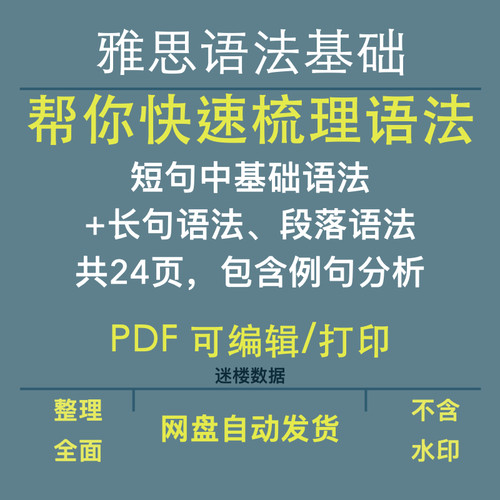 雅思托福语法基础快速梳理含短句基本语法与长句与段落分析共24页