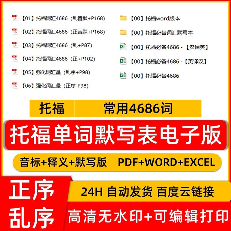 toefl托福常用必背核心单词词汇表多种格式加默写多版本