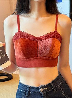丝绒内衣女保暖背心式带胸垫抹胸