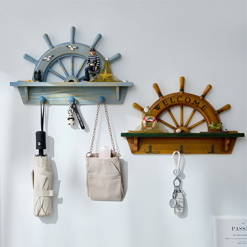 地中海木质船舵挂衣钩衣帽钩壁挂