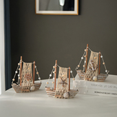 地中海装 饰复古帆船木制小船桌面家居装 饰摆件一帆风顺航海主题品