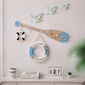 地中海风格 复古做旧80CM船桨挂钩墙面装 饰挂件儿童房客餐厅背景墙