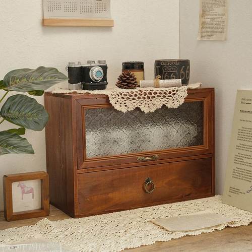 日式防尘木质复古风桌面收纳盒